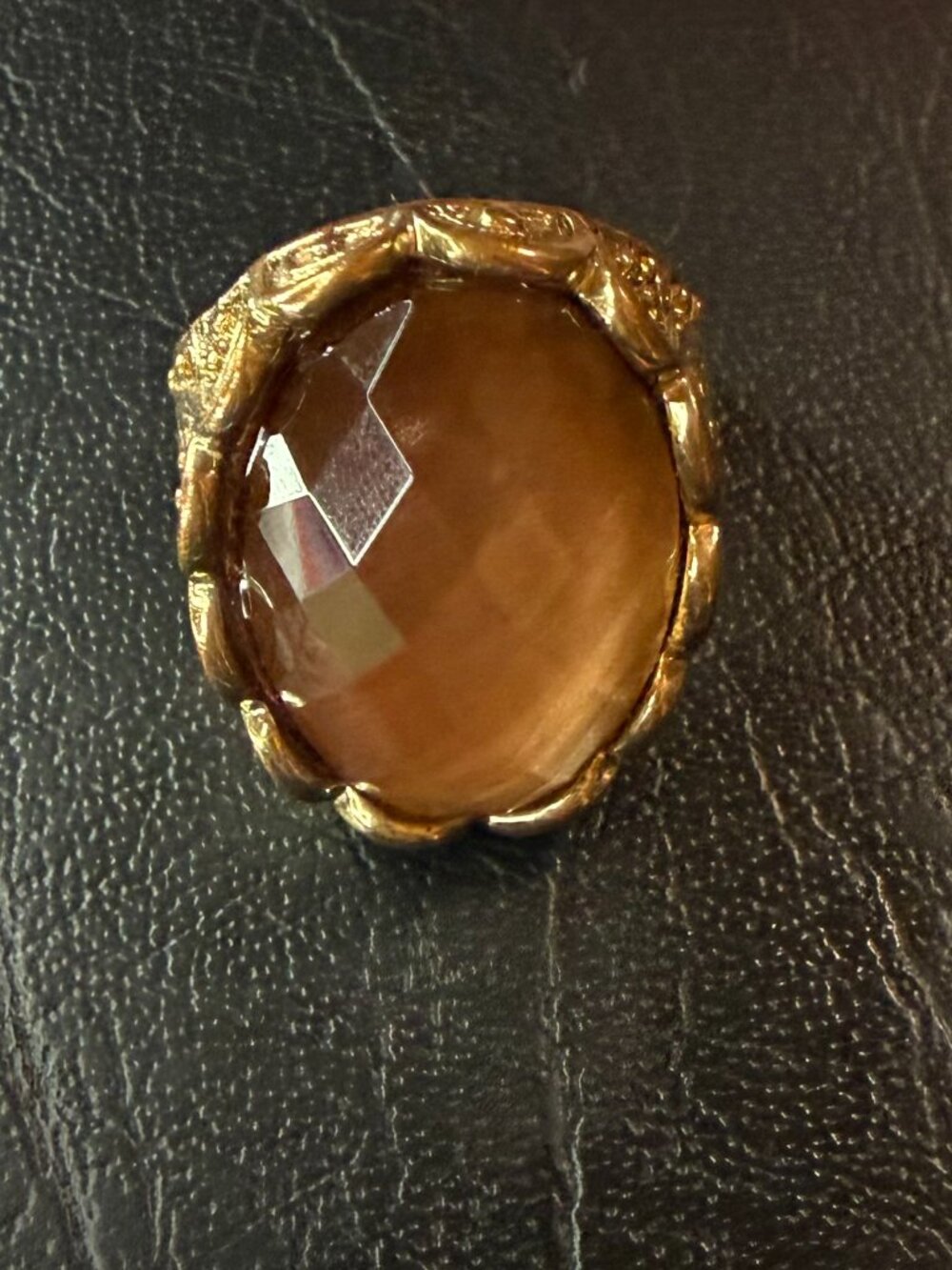 Oversized Amber Statement Ring Gold Tone Vintage Style